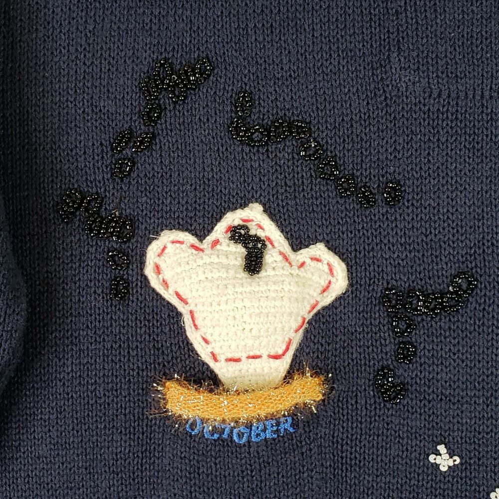 Vtg Northern Isles Cardigan Sweater Blue Embroidered Teacher Calendar Medium - Picture 8 of 12